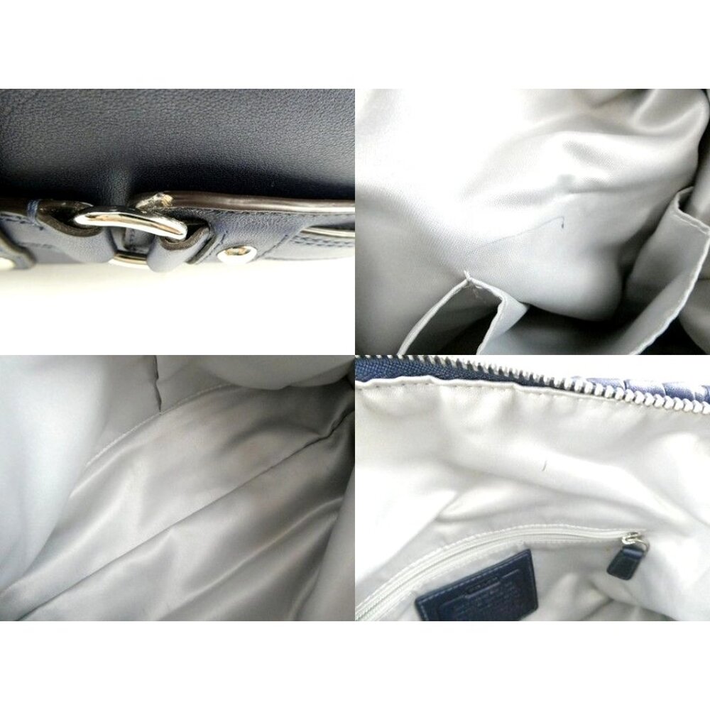 Coach Ashley Gathered Leather Signature Op Art Dotted Navy Satchel F20015 - Picture 11 of 14